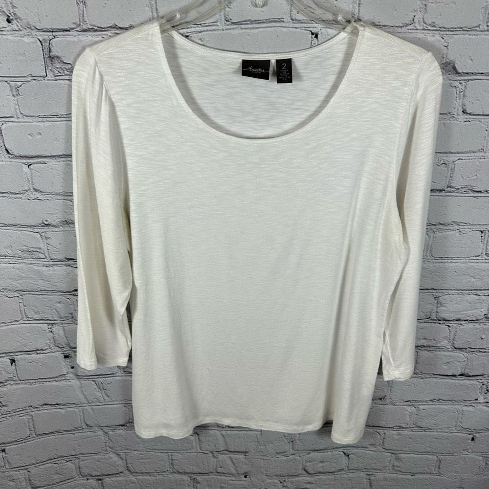 Chico’s Travelers Tunic Shirt Wrinkle Resistant 3/4 Puff Sleeve White 2 (L/12)